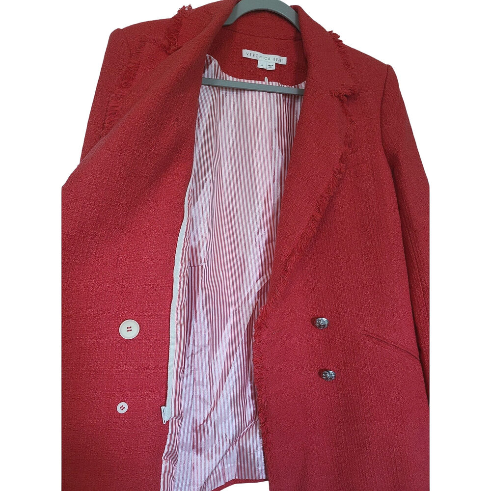 Veronica Beard Nayeli Dickey Jacket Watermelon Pinkish Red Tweed Blazer Size 8 - Picture 6 of 9